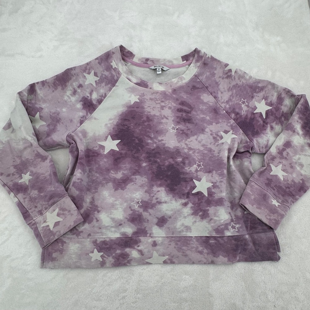 Wildfox Purple Tie Dye Star Print Soft Sweatshirt Pullover Size Medium Wild Fox
